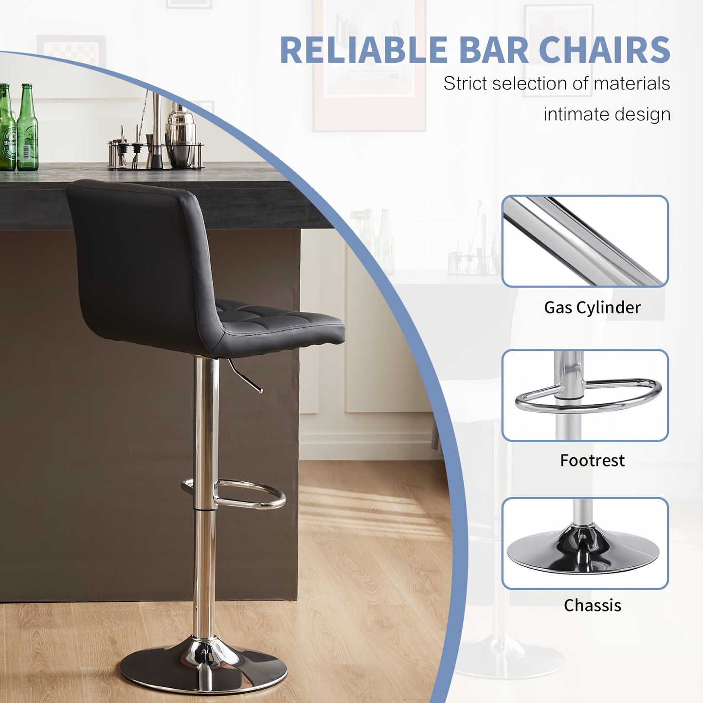 Bar Stools Armless Adjustable Swivel Barstools (2 PCS)