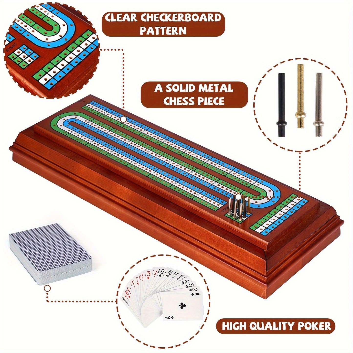 Solid Wood 3-track Cribbage Board Set