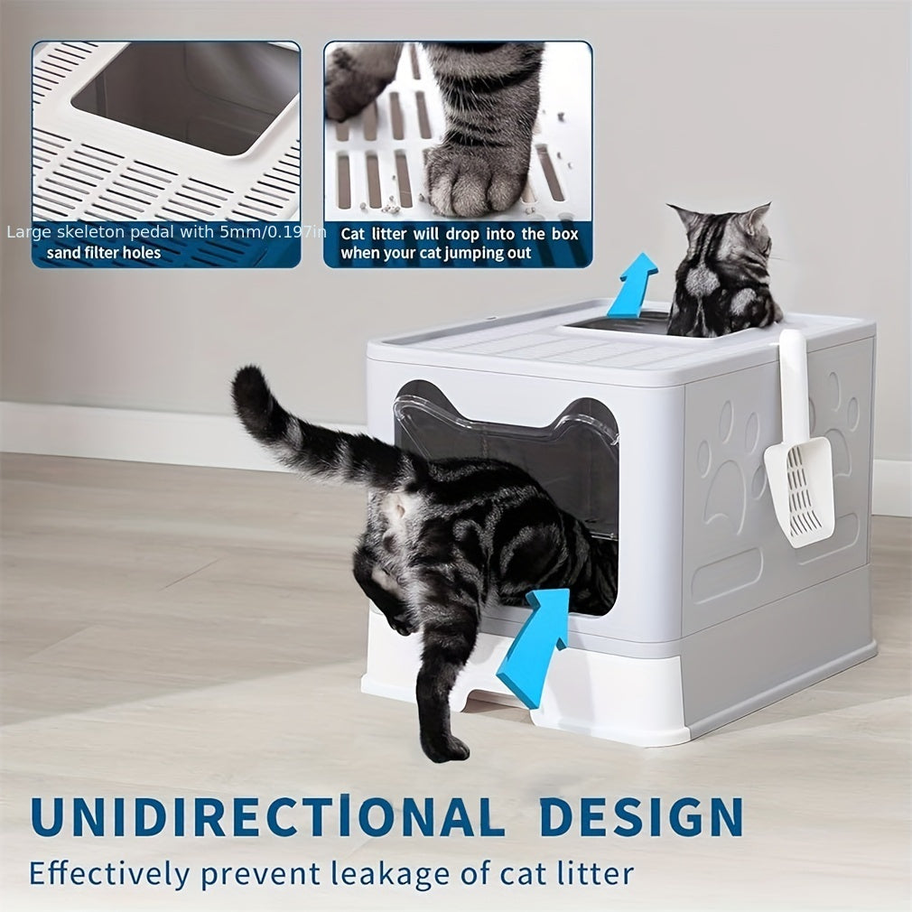 Foldable Cat Litter Box No Smell Pet Toilet Box With Tray & Scoop Space-Saving, And Hygienic Litter Box Solution For Cats