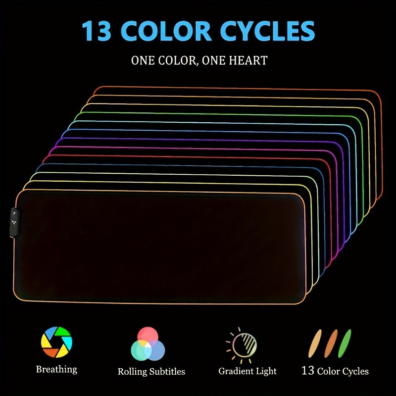 RGB Luminous Gaming Mouse Pad, 13 Expansion Modes, LED Non-slip Rubber Base Waterproof Mouse Pad, Computer Keyboard Mouse Pad, Multiple Size Options