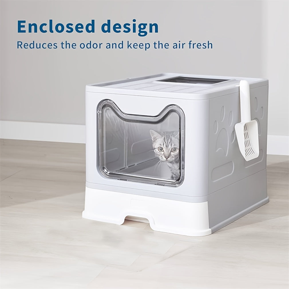 Foldable Cat Litter Box No Smell Pet Toilet Box With Tray & Scoop Space-Saving, And Hygienic Litter Box Solution For Cats