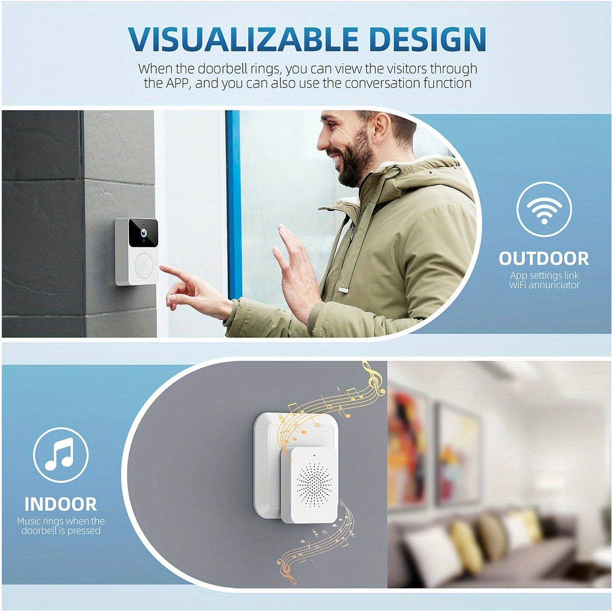 Doorbell Camera Wireless Video Doorbell (White)