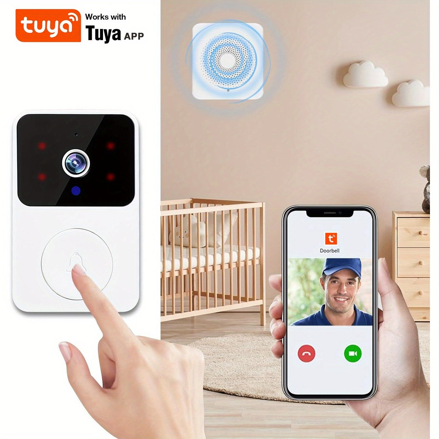 Doorbell Camera Wireless Video Doorbell (White)