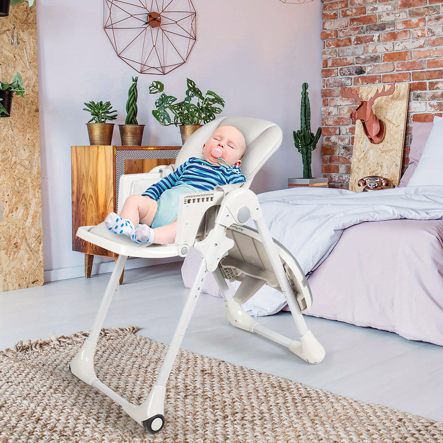 Adjustable Baby High Chair With Casters (Grey)