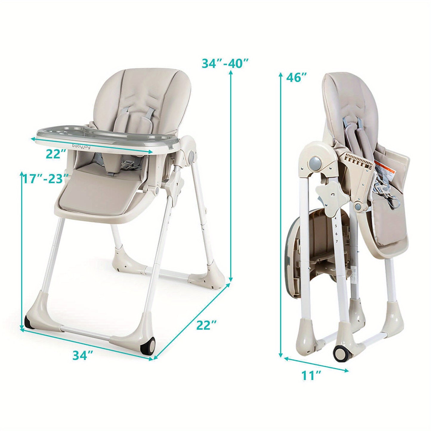 Adjustable Baby High Chair With Casters (Grey)