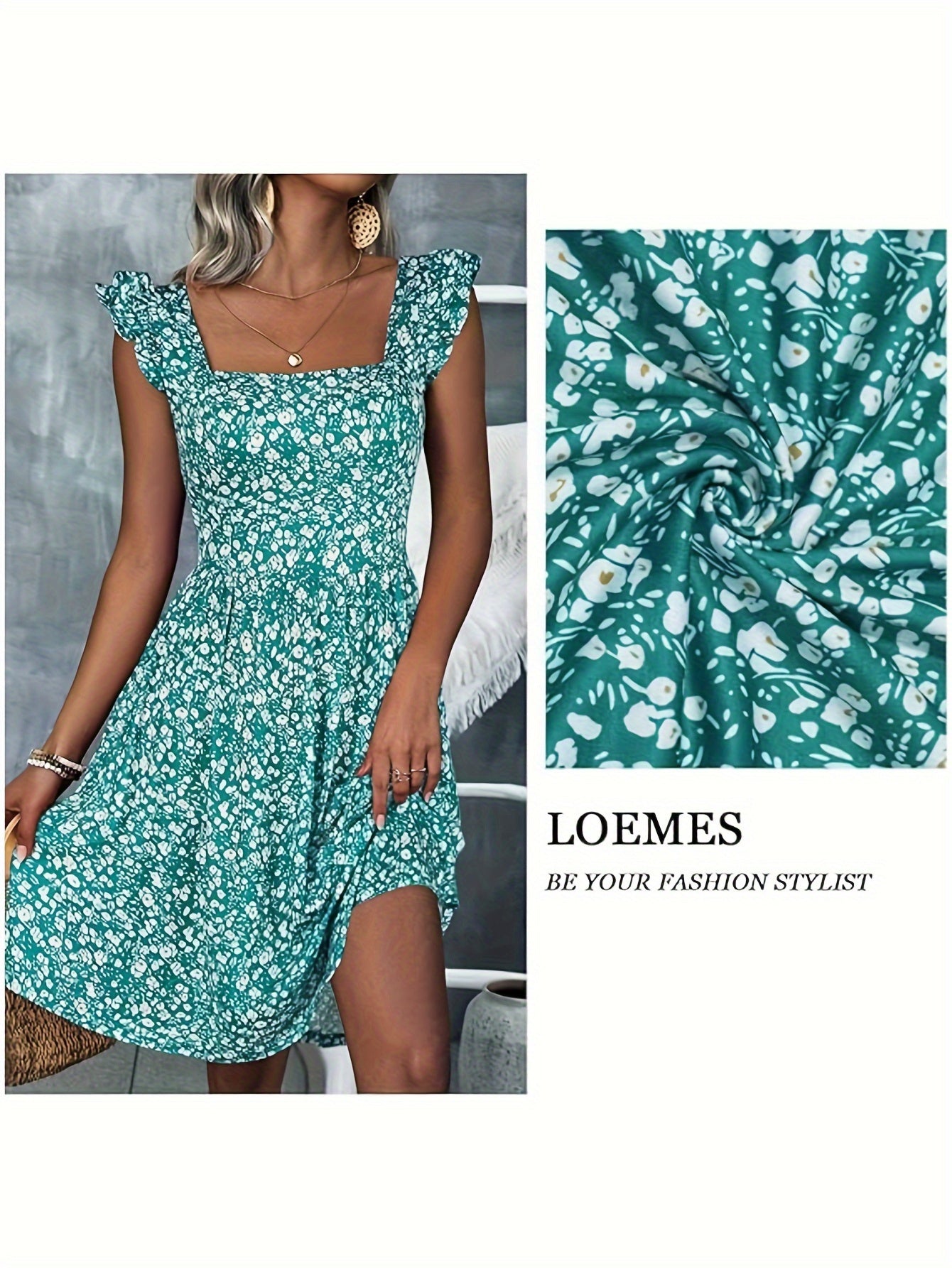 Floral Print Square Neck Patched Pockets Dress (Assorted Styles)