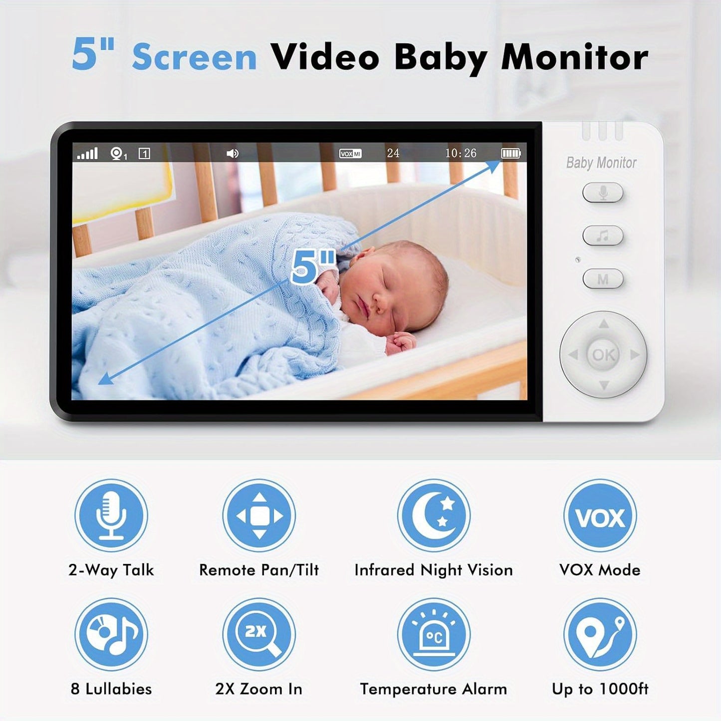 Smart Baby Monitor with Camera and Audio (White)