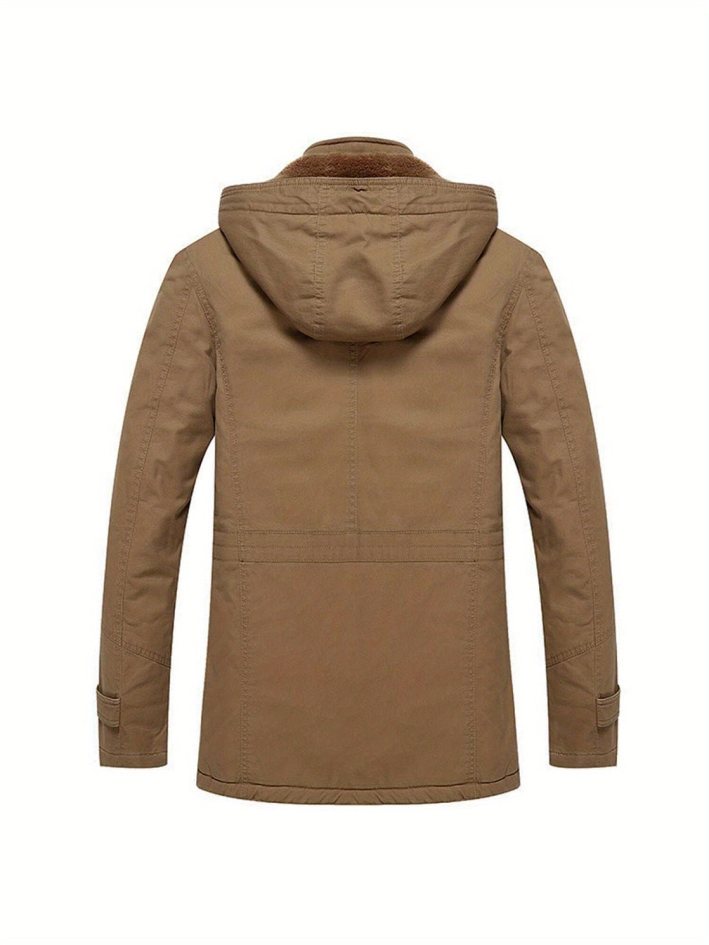 Cotton Hooded Work Jacket with Multiple Pockets (Khaki)