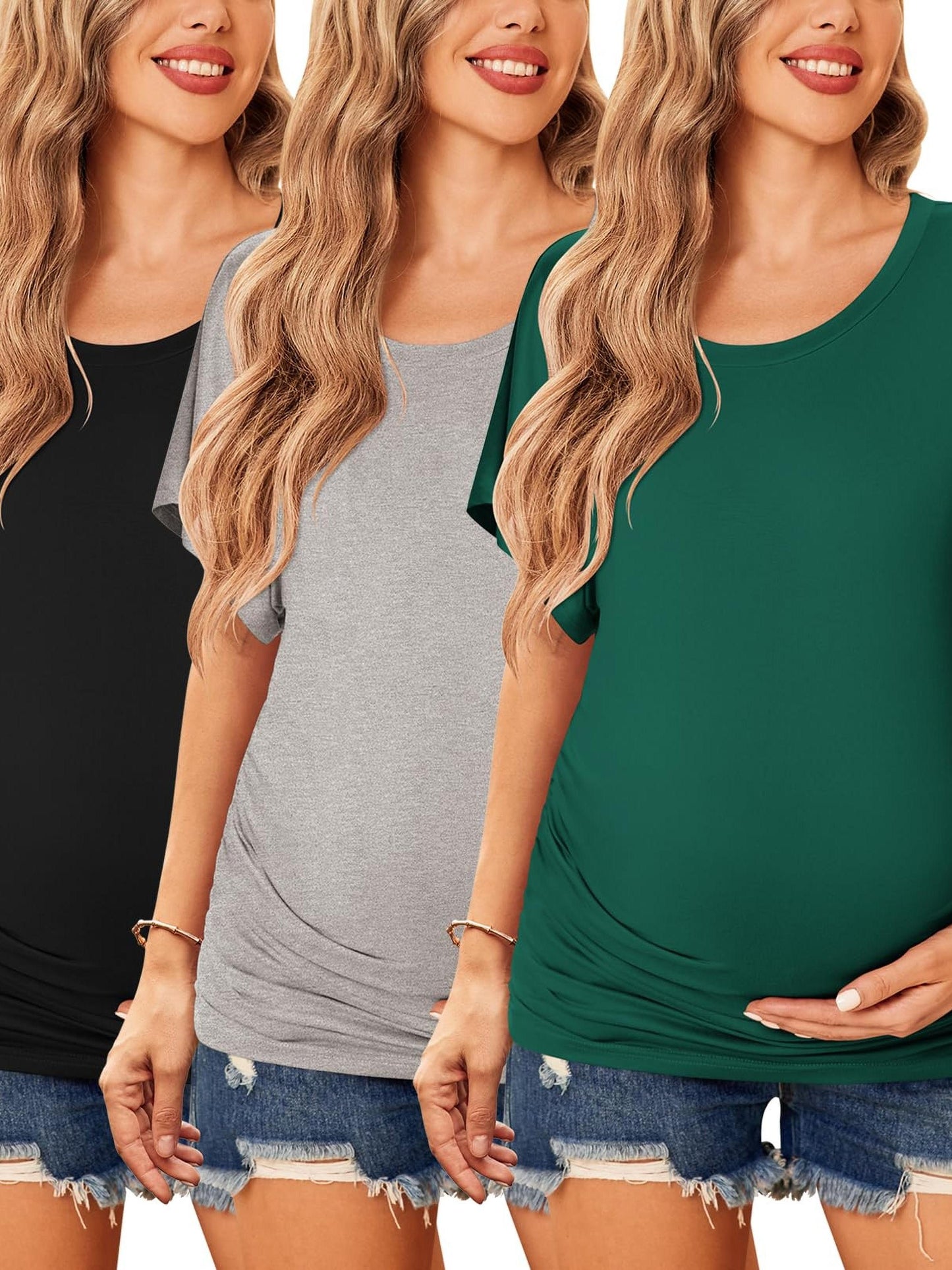 Maternity Shirts Ruched Tops Casual Pregnancy Clothes (3 Pack)