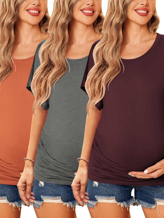 Maternity Shirts Ruched Tops Casual Pregnancy Clothes (3 Pack)