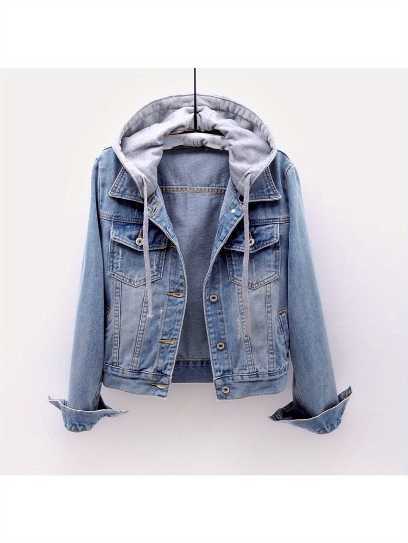 Long-sleeved Slim Hooded Short Denim Jacket (Assorted Sizes)