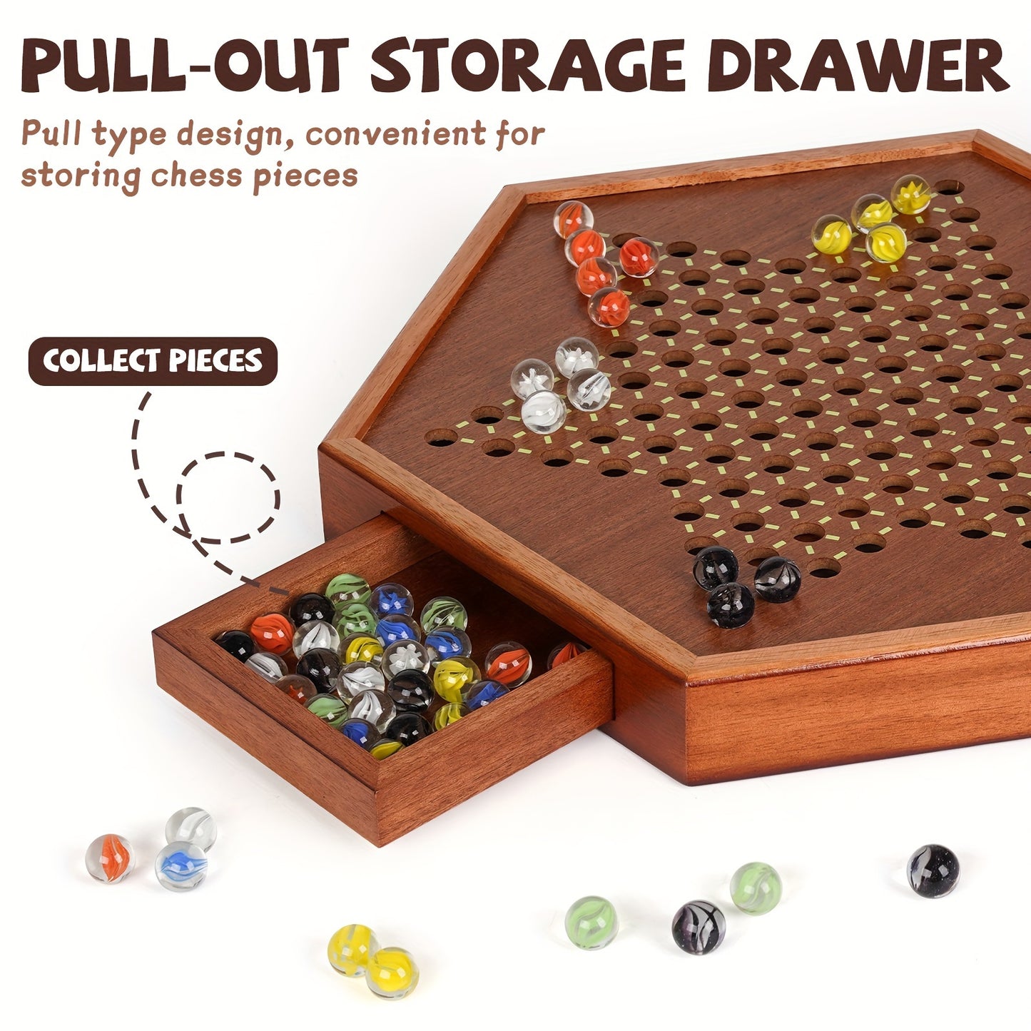 Wooden Chinese Checkers Glass Marble Set (Natural)