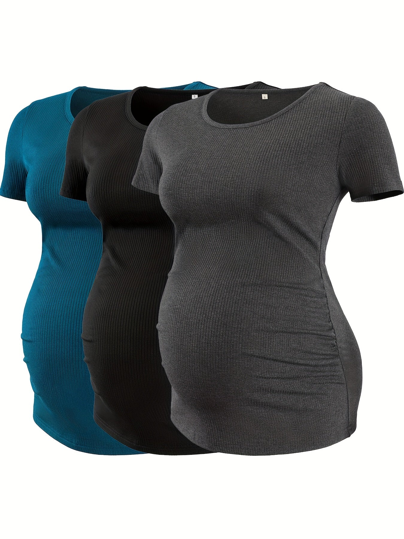 Maternity Short Sleeve Ribbed Tee Shirts (3 Pk)