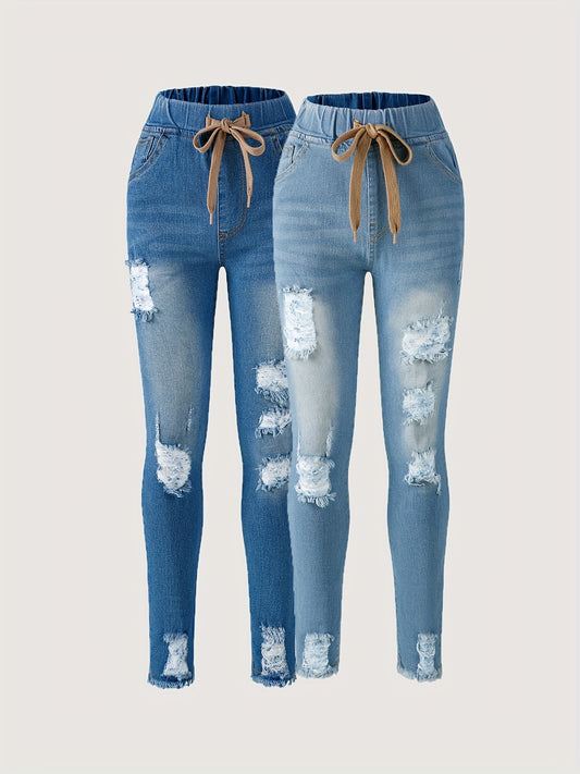 Cotton Drawstring Denim Jeans Set 2 Pcs. (Assorted Sizes)