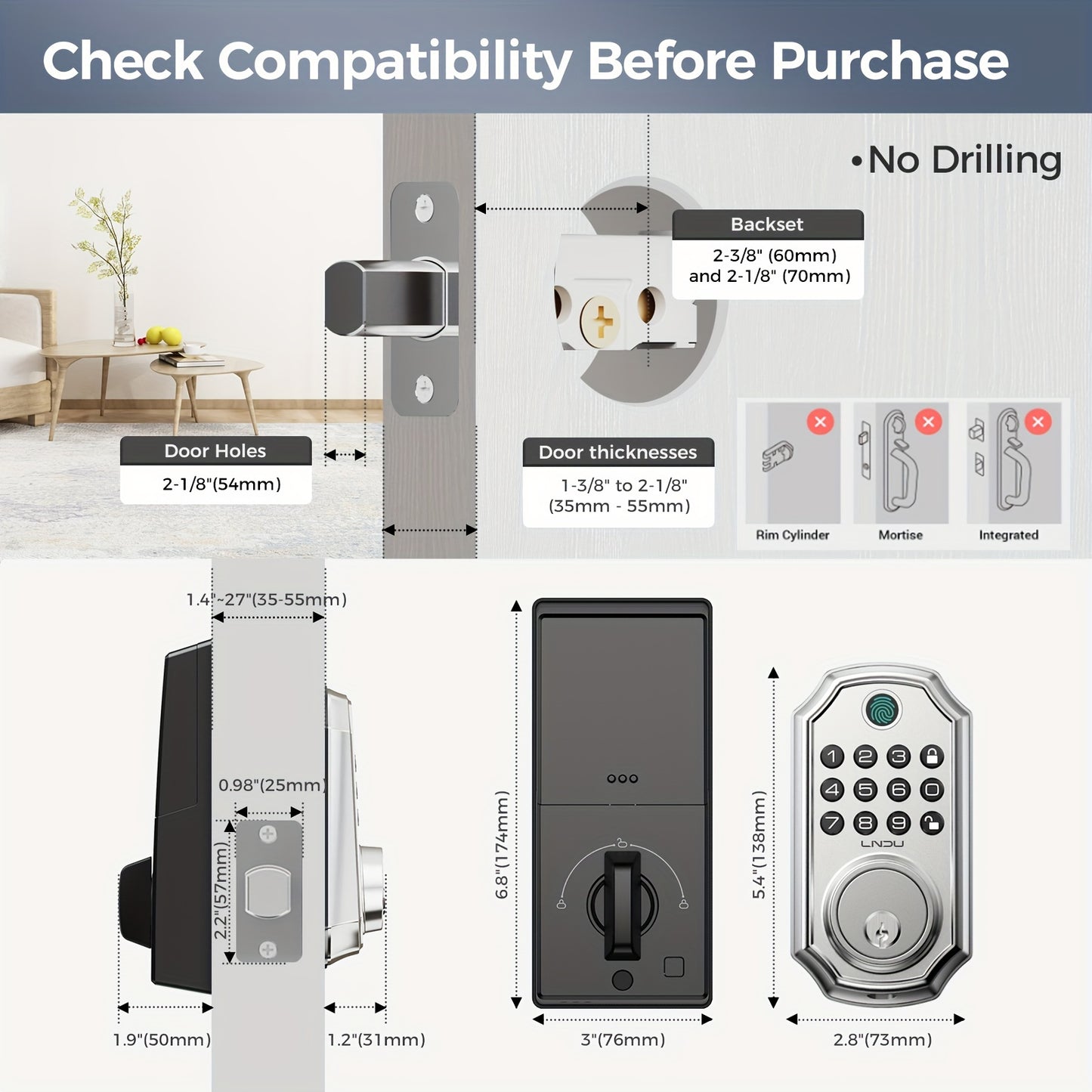 Smart 5 in 1 Fingerprint Door Keyless Entry Deadbolt Lock (Silver)