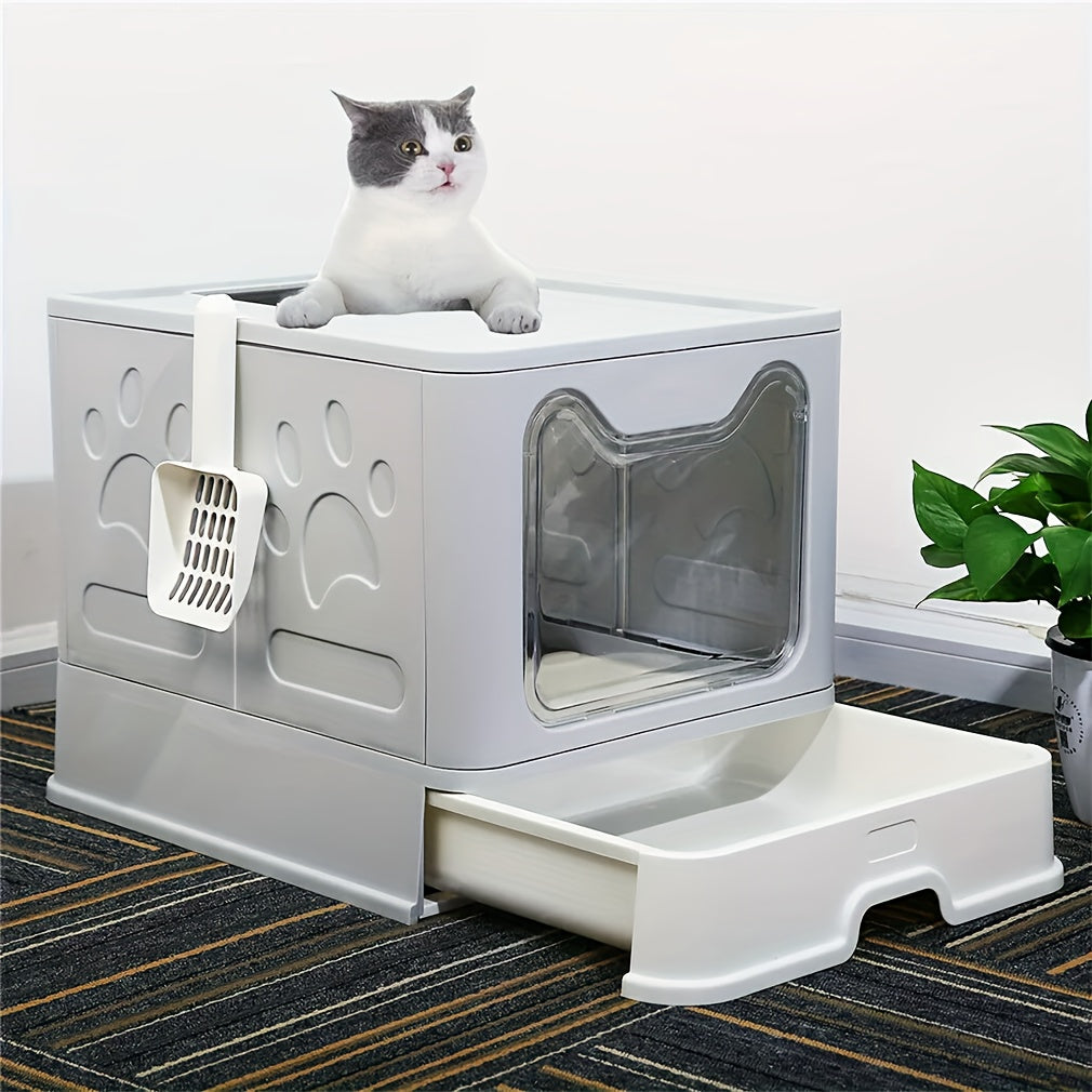 Foldable Cat Litter Box No Smell Pet Toilet Box With Tray & Scoop Space-Saving, And Hygienic Litter Box Solution For Cats