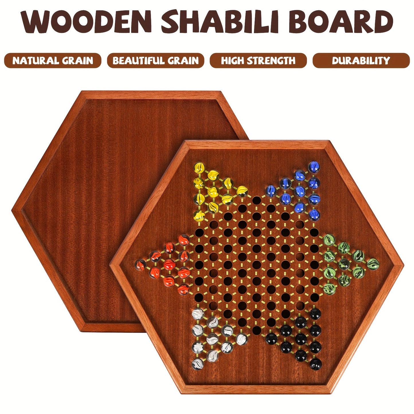 Wooden Chinese Checkers Glass Marble Set (Natural)