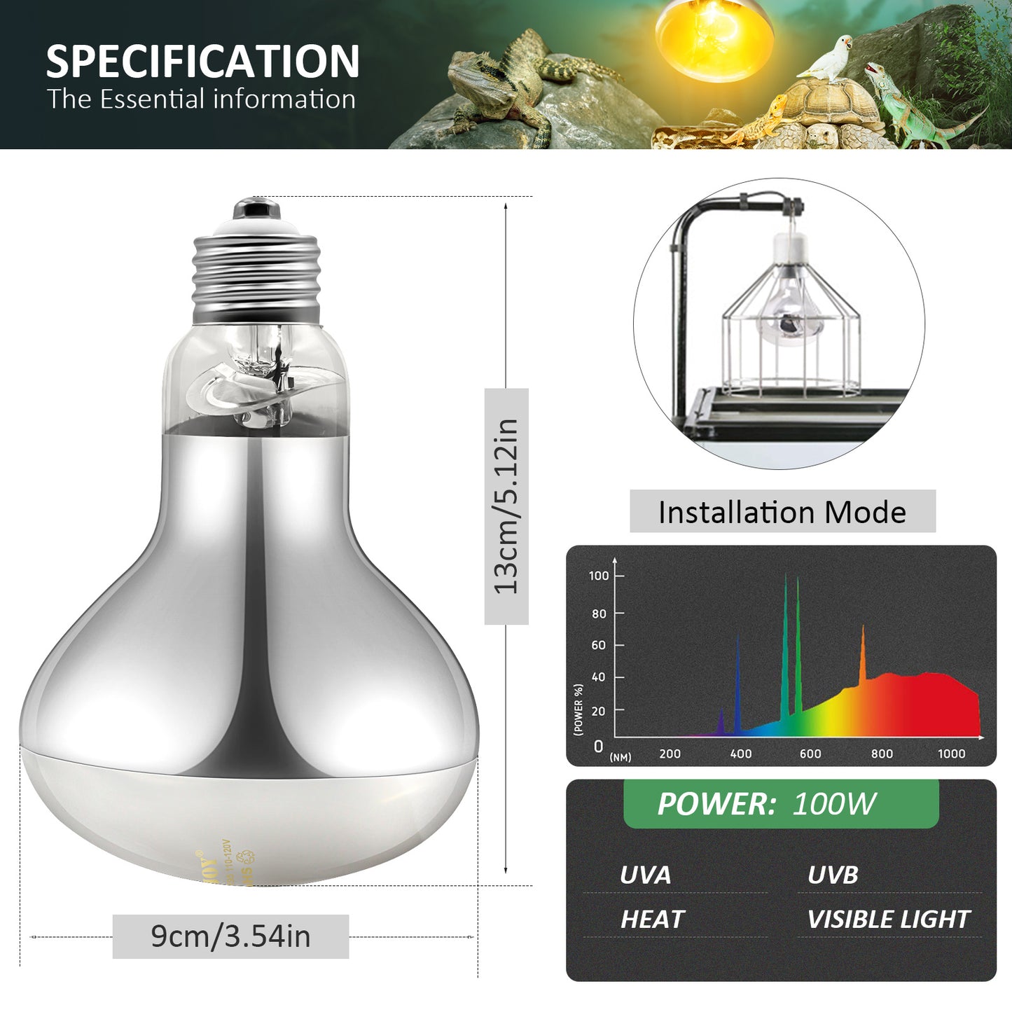 Reptile And Amphibian Heat Lamp Bulb Full Spectrum (2-Pack)