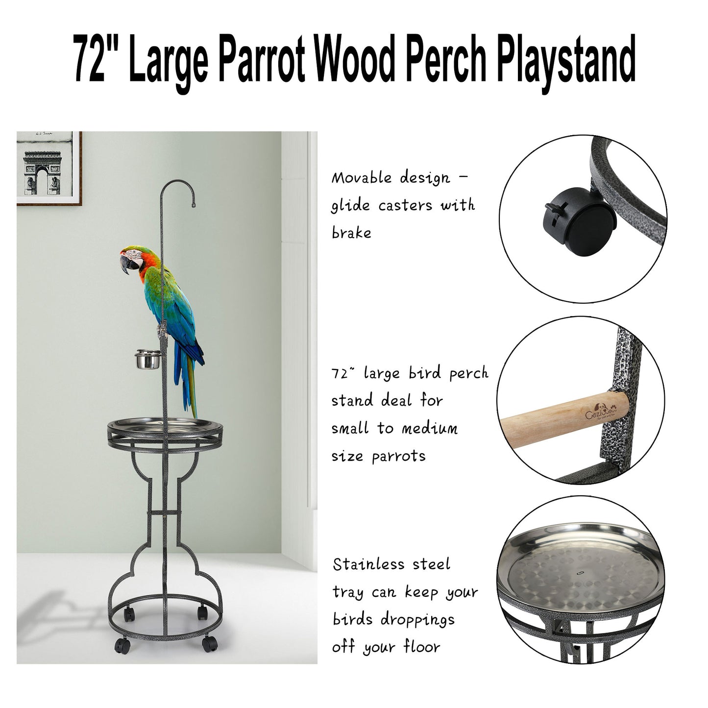 Large Bird Play Stand Perch (Grey)