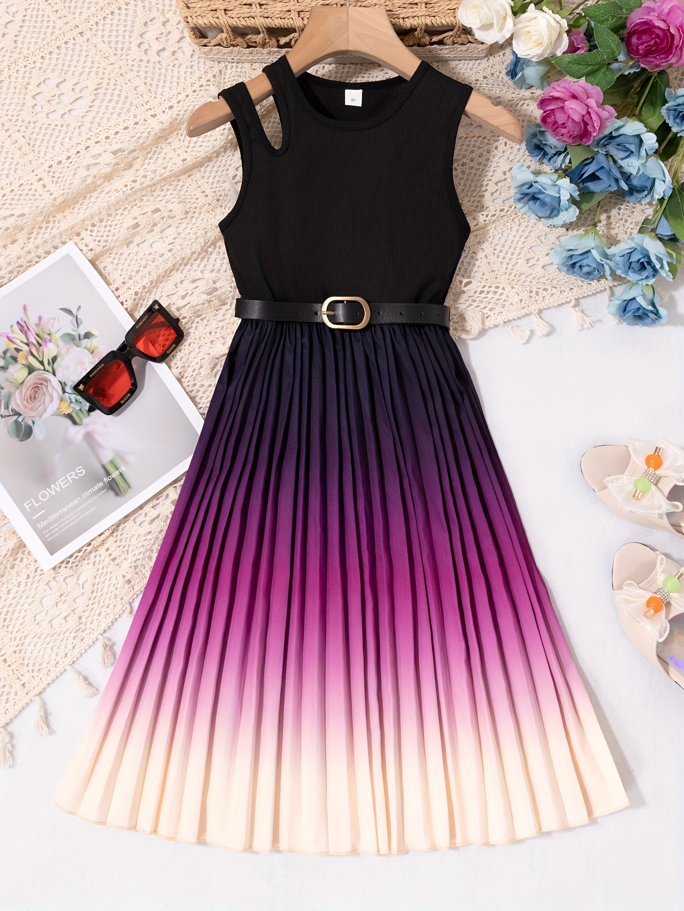 Gradient Printed Pleated Skirt Vest Dress (Assorted Sizes)