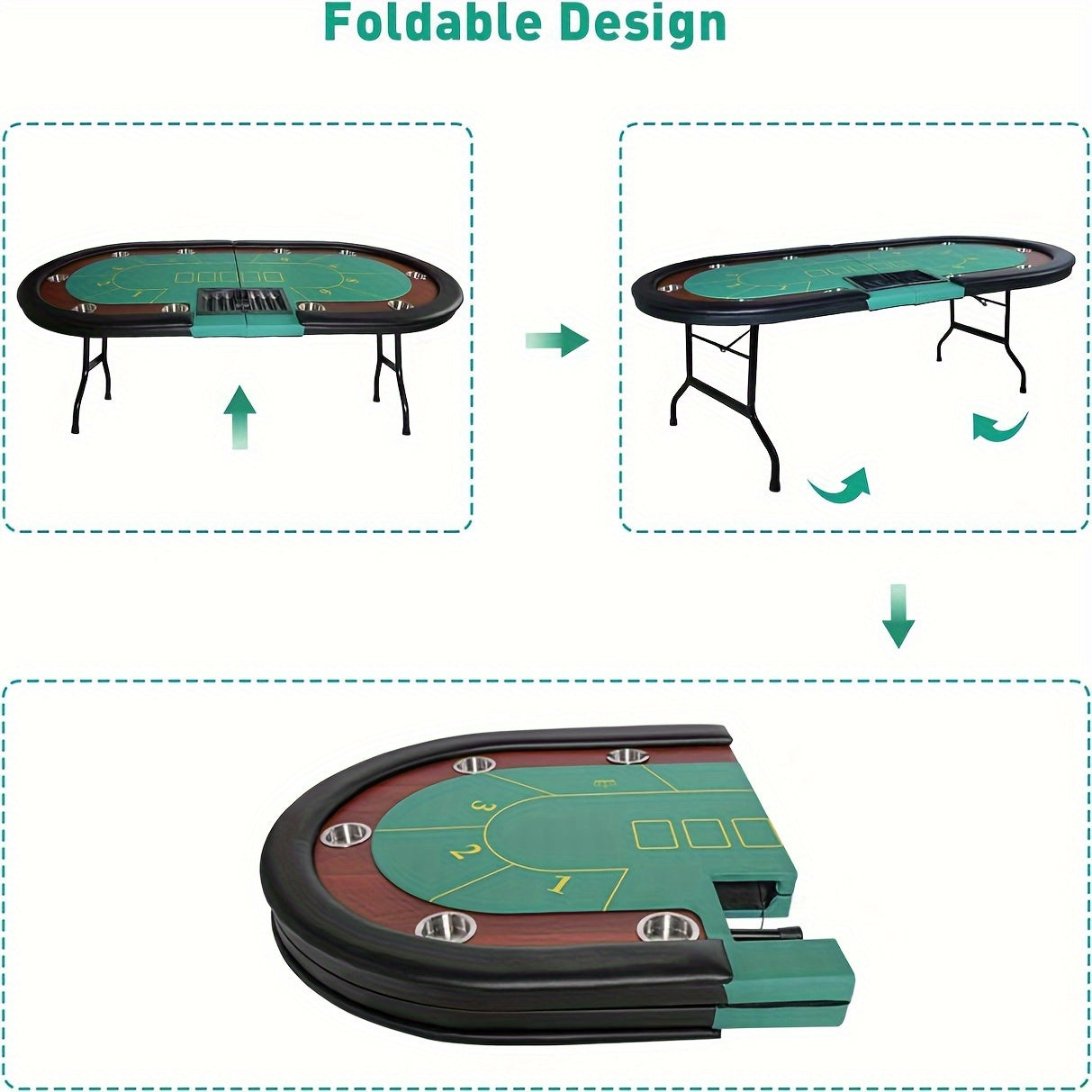 Premium 10 Player Foldable Poker Table With Cup Holders