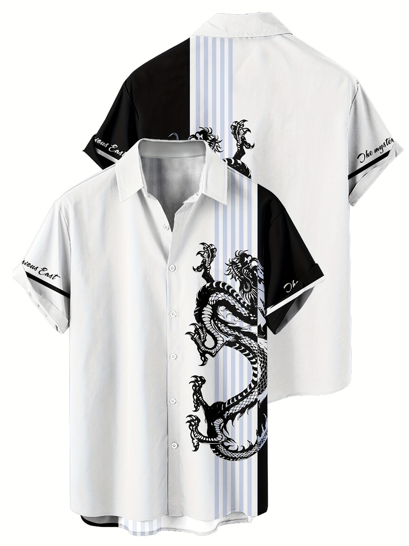 Dragon Pattern Camp Lapel Pocket Short Sleeved Button (Assorted Sizes)