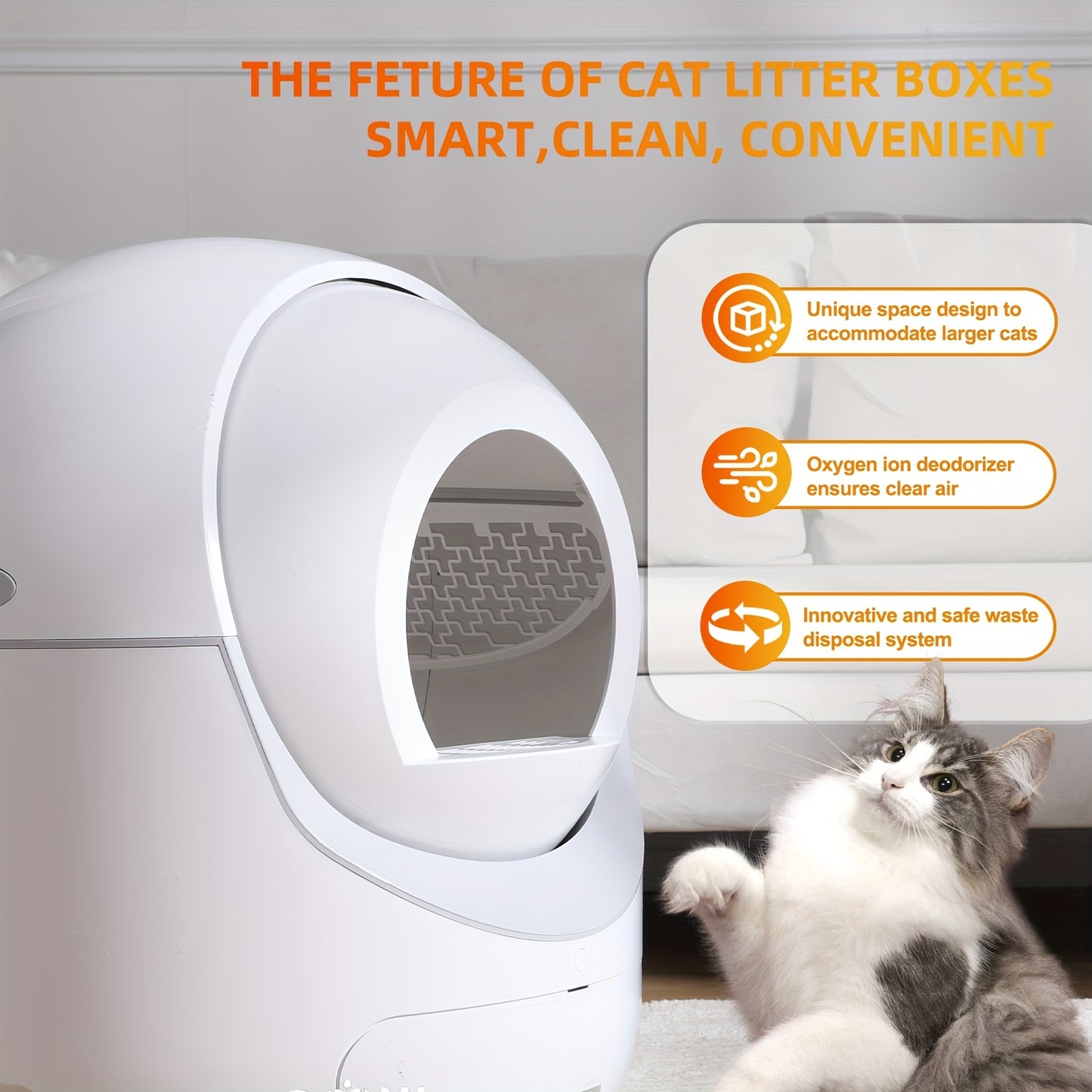 Smart Automatic Cat Litter Box (White)