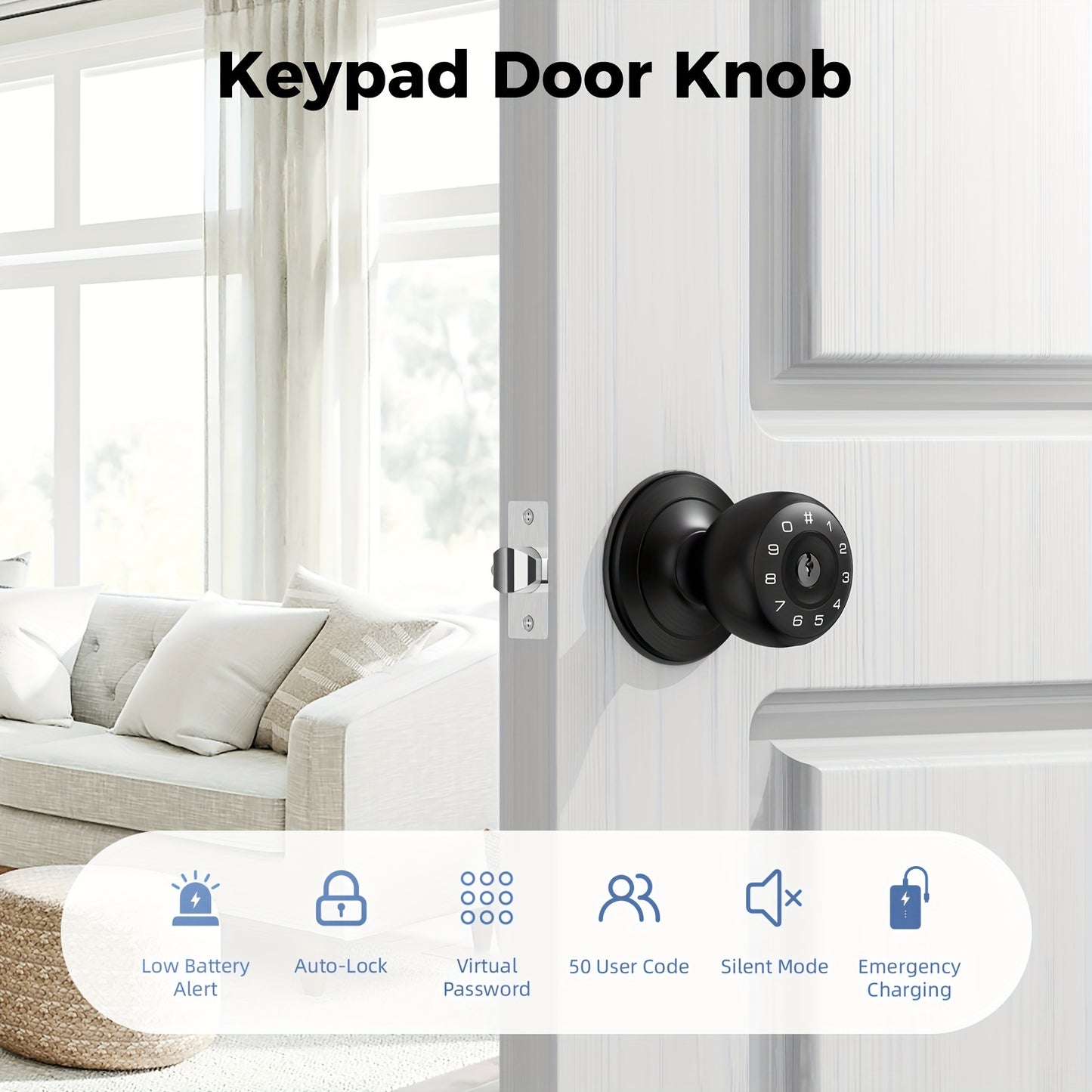 Ez Smart Door Knob with Keypad Battery Powered (Black)