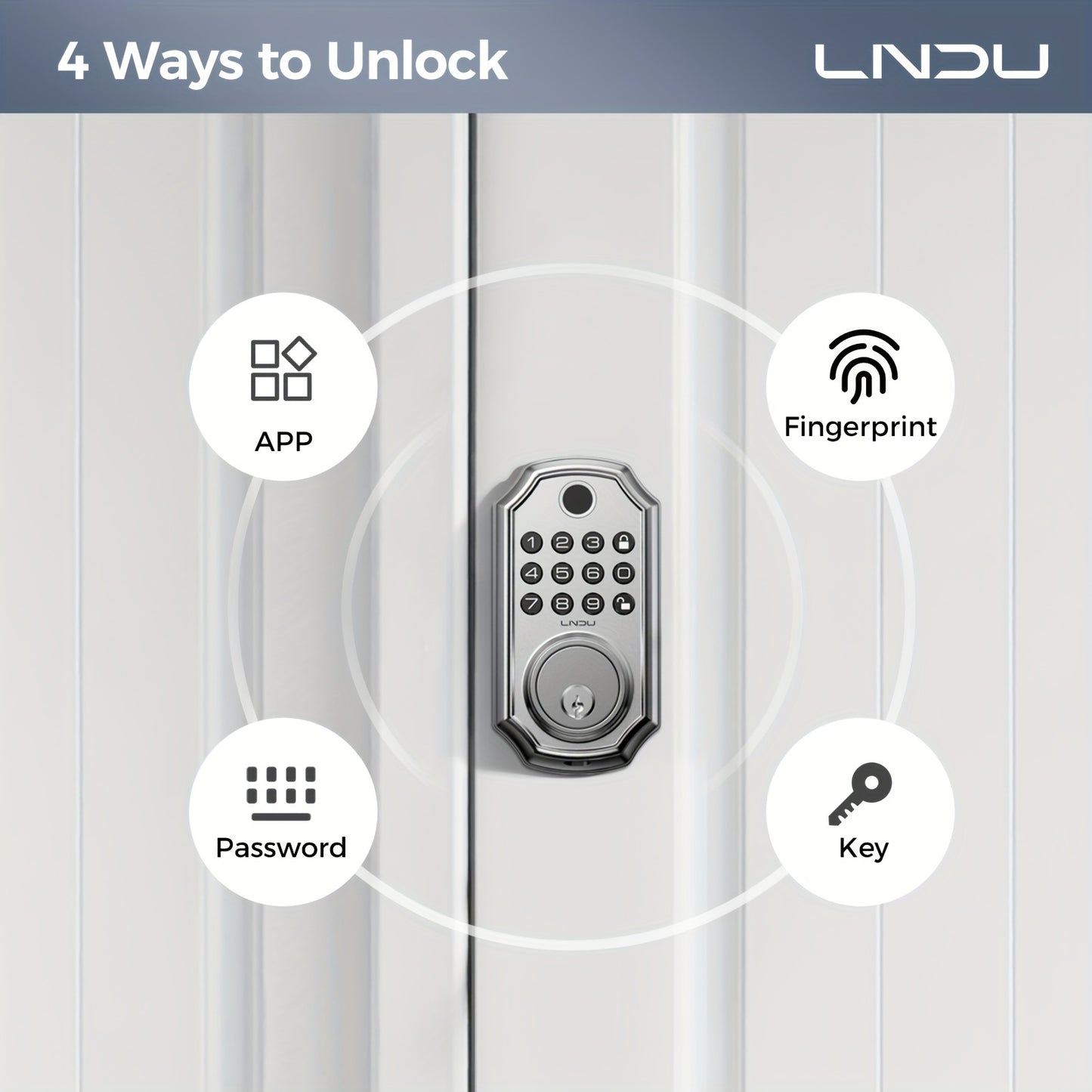 Smart 5 in 1 Fingerprint Door Keyless Entry Deadbolt Lock (Silver)