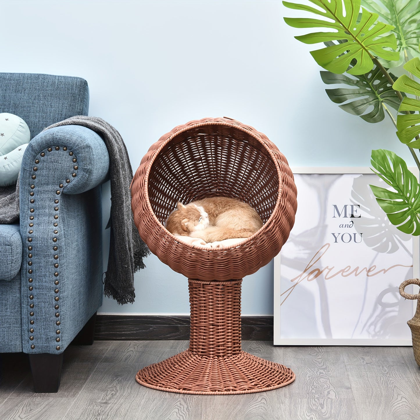 Elevated Wicker Cat Bed Pod (Brown)