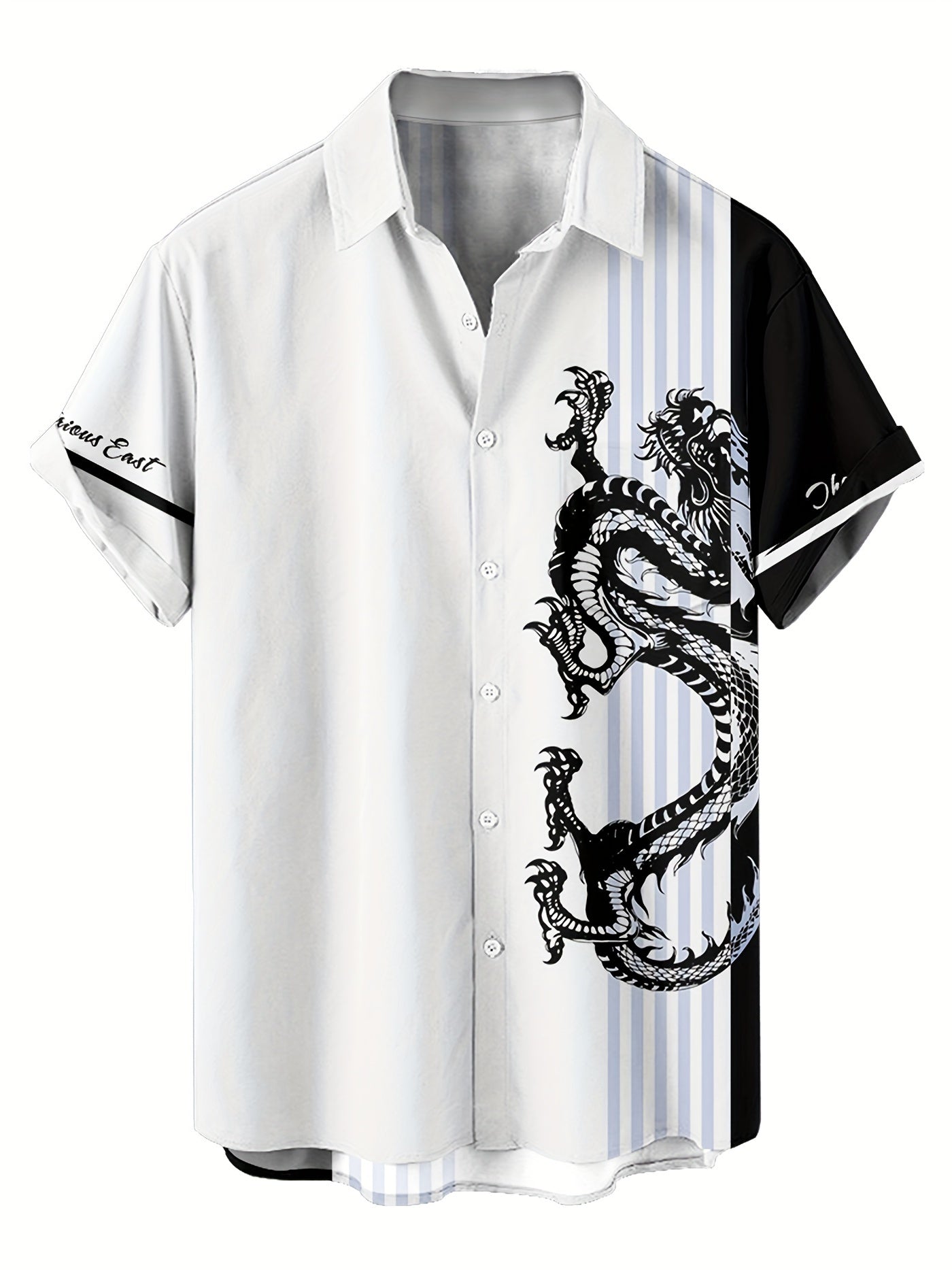 Dragon Pattern Camp Lapel Pocket Short Sleeved Button (Assorted Sizes)