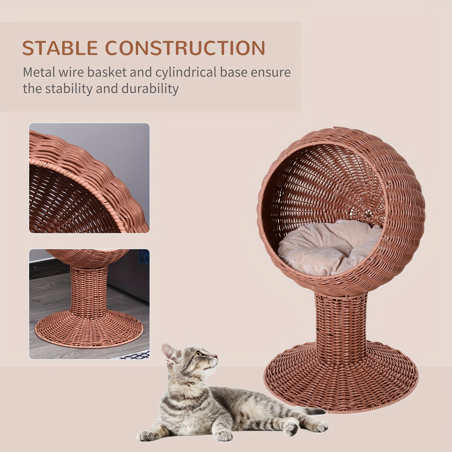 Elevated Wicker Cat Bed Pod (Brown)