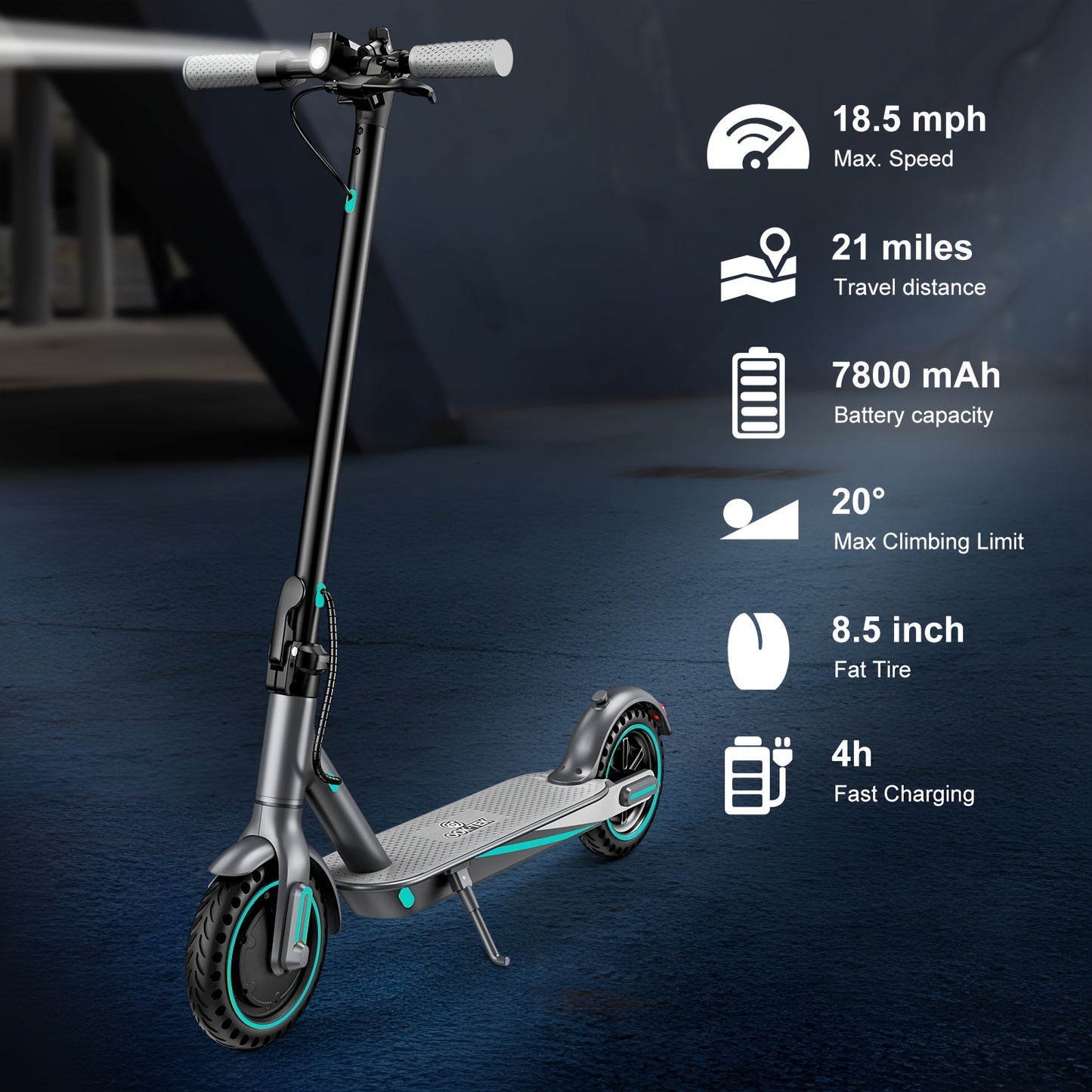 Smart Electric Scooter For Adults (Blue)