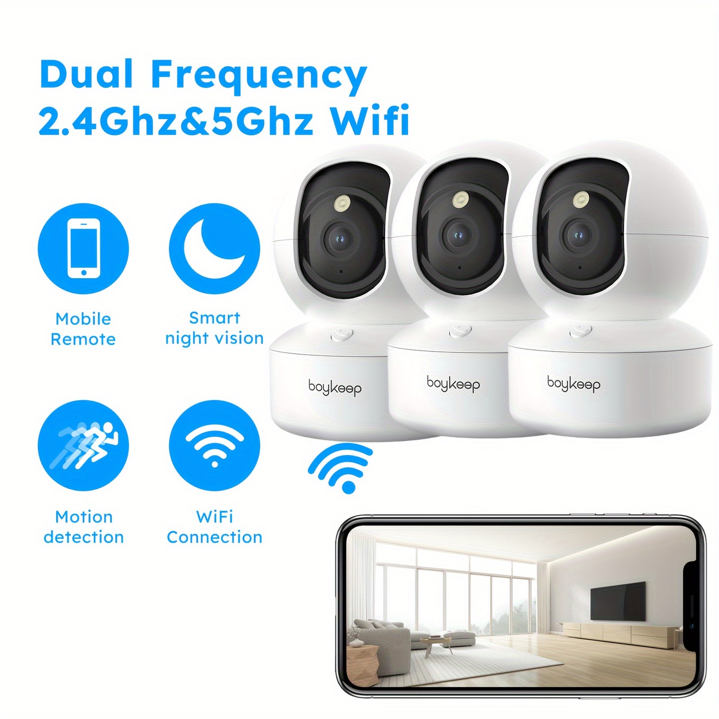 WiFi Smart Camera System Indoor Safety Monitor (3 Pcs,)