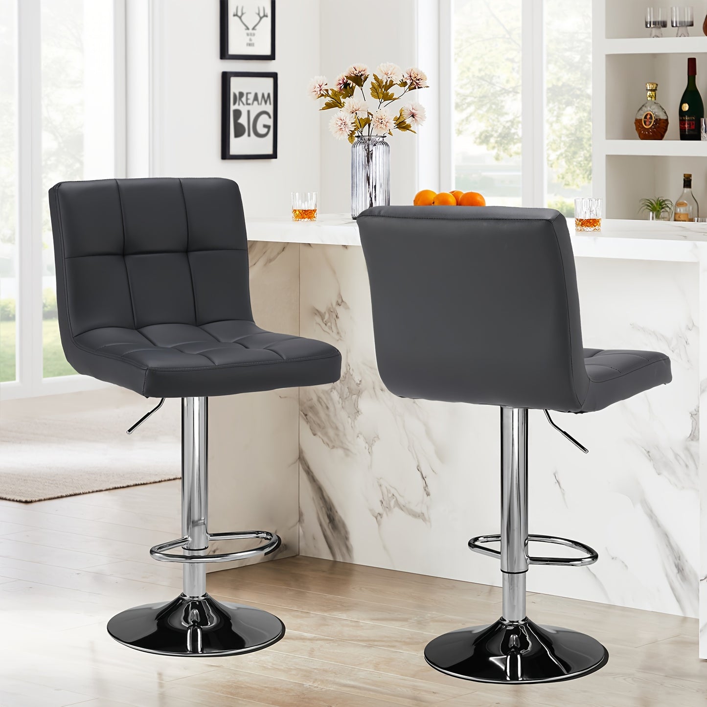 Bar Stools Armless Adjustable Swivel Barstools (2 PCS)