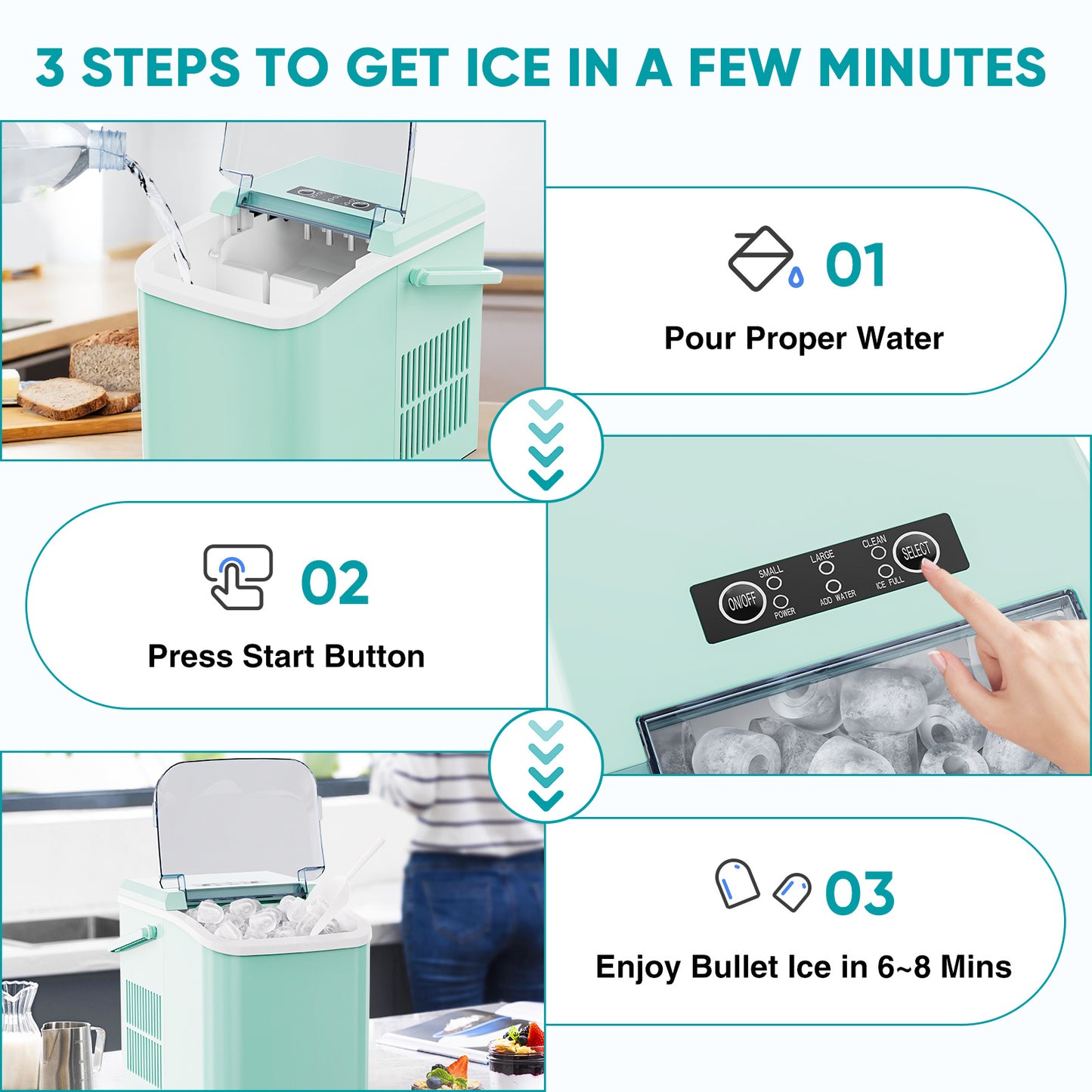 Countertop Bullet Ice Maker Portable Self-Cleaning