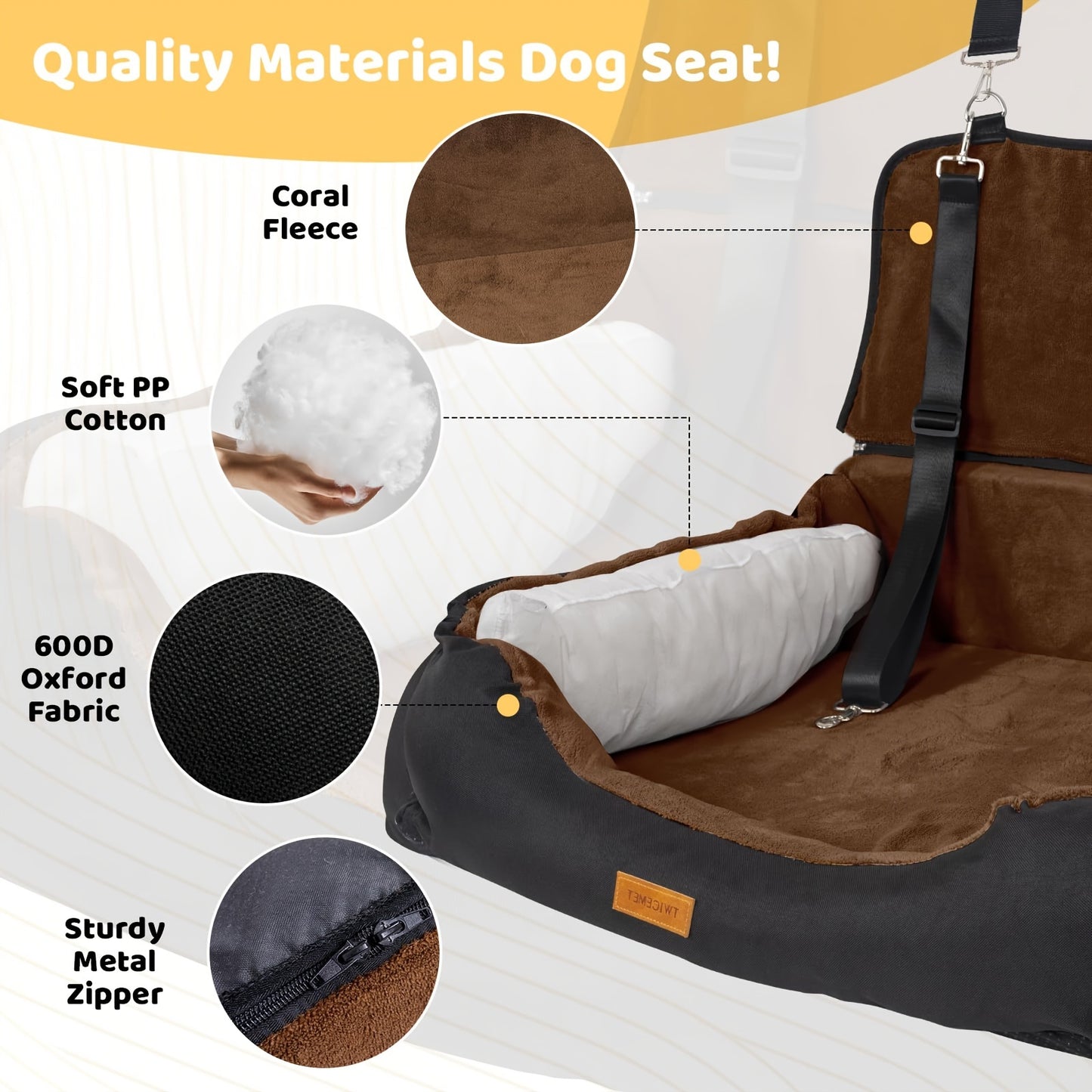 Large Brown Two-seater Pet Travel Seat (Brown)