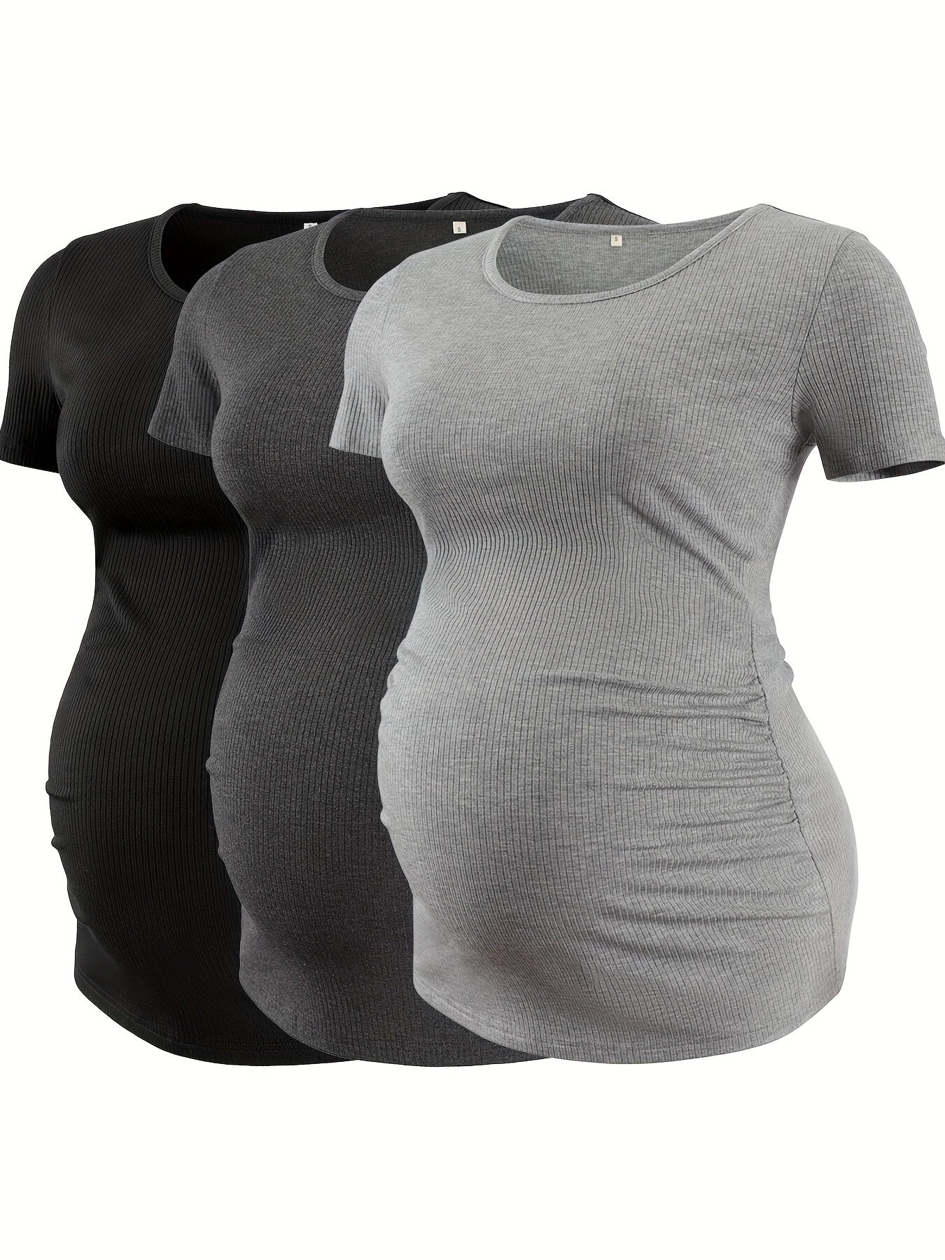 Maternity Short Sleeve Ribbed Tee Shirts (3 Pk)