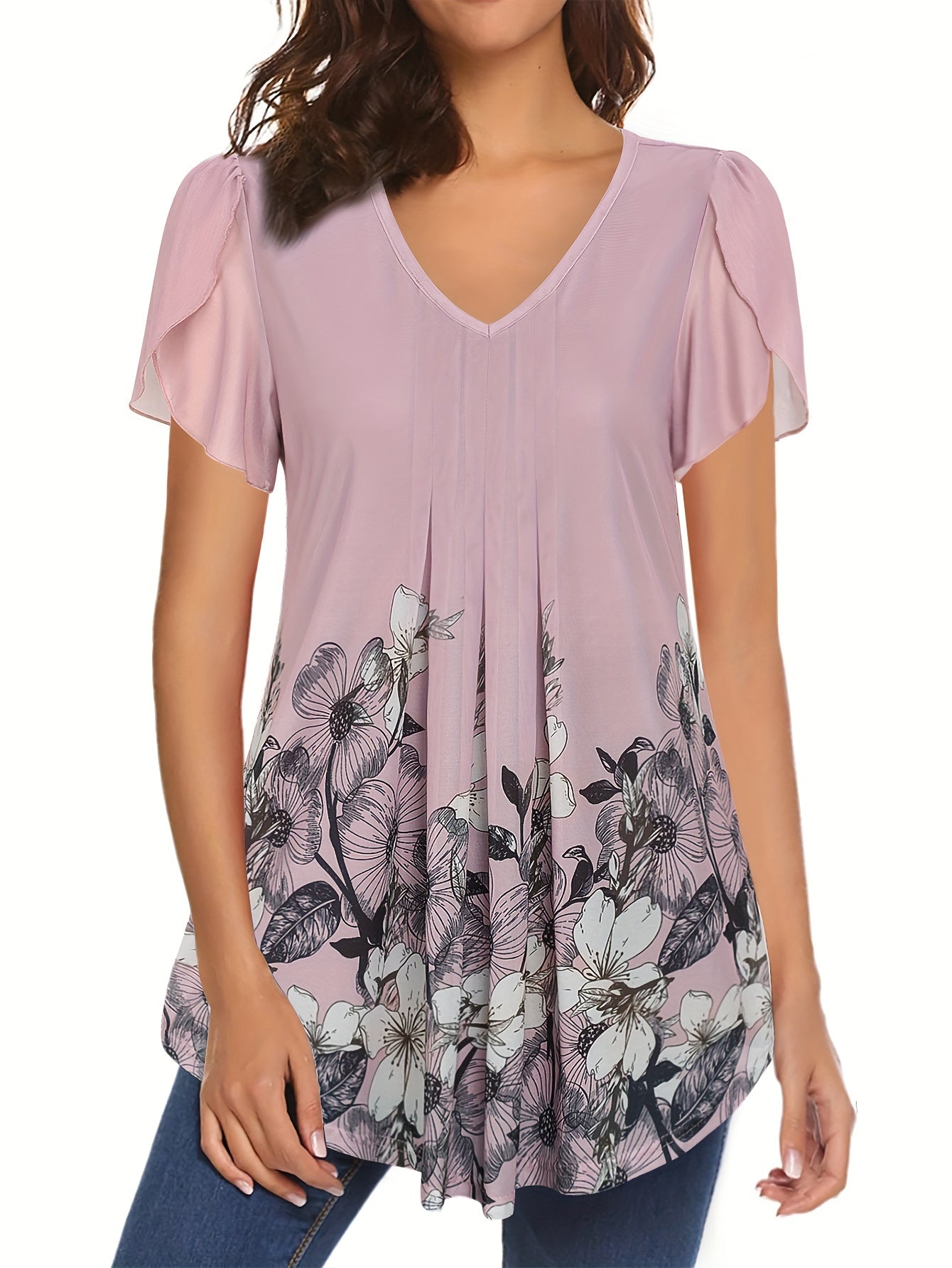 Floral Print V-Neck Midi Tunic (Assorted Styles)