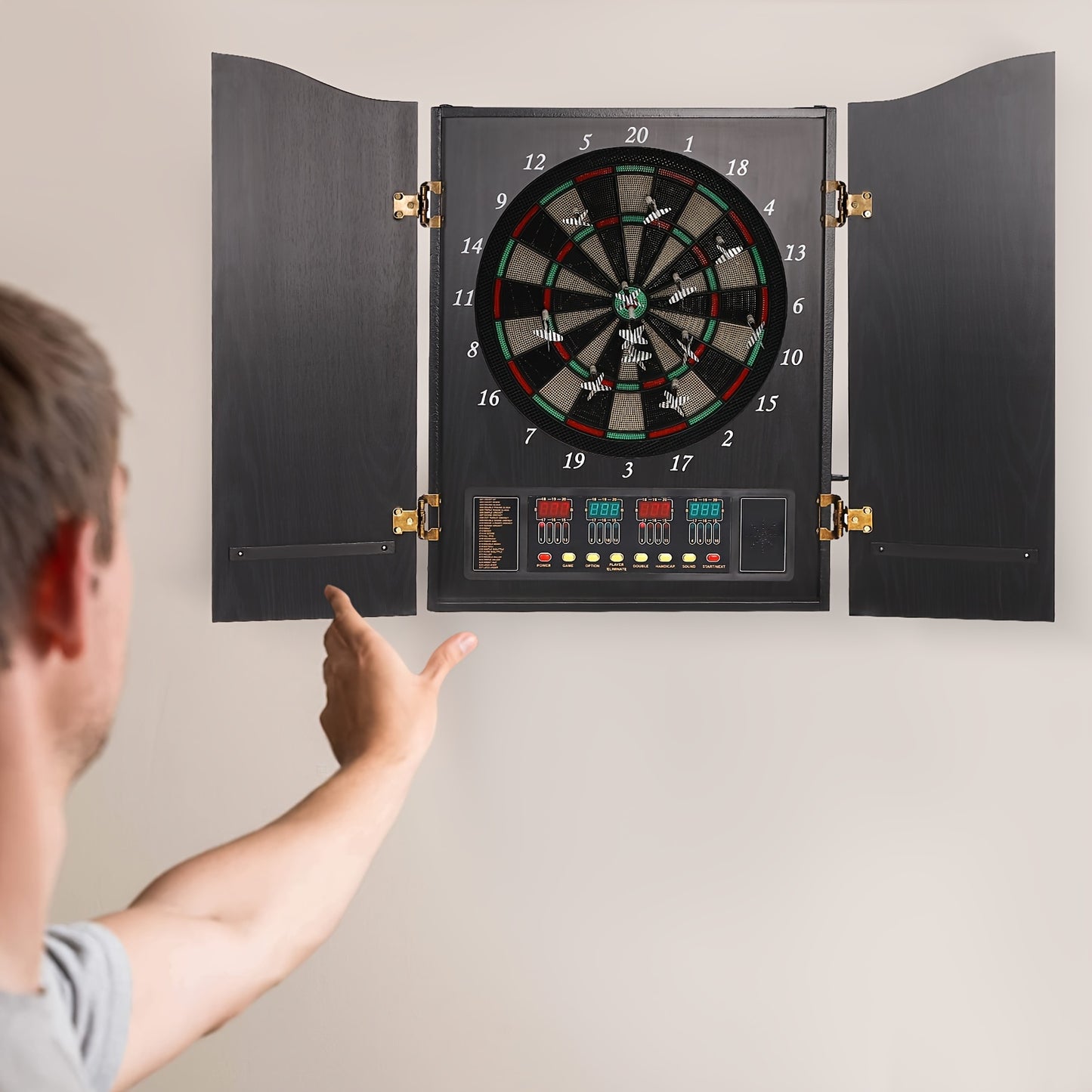 Electronic Dart Board Set With Cabinet (Black)