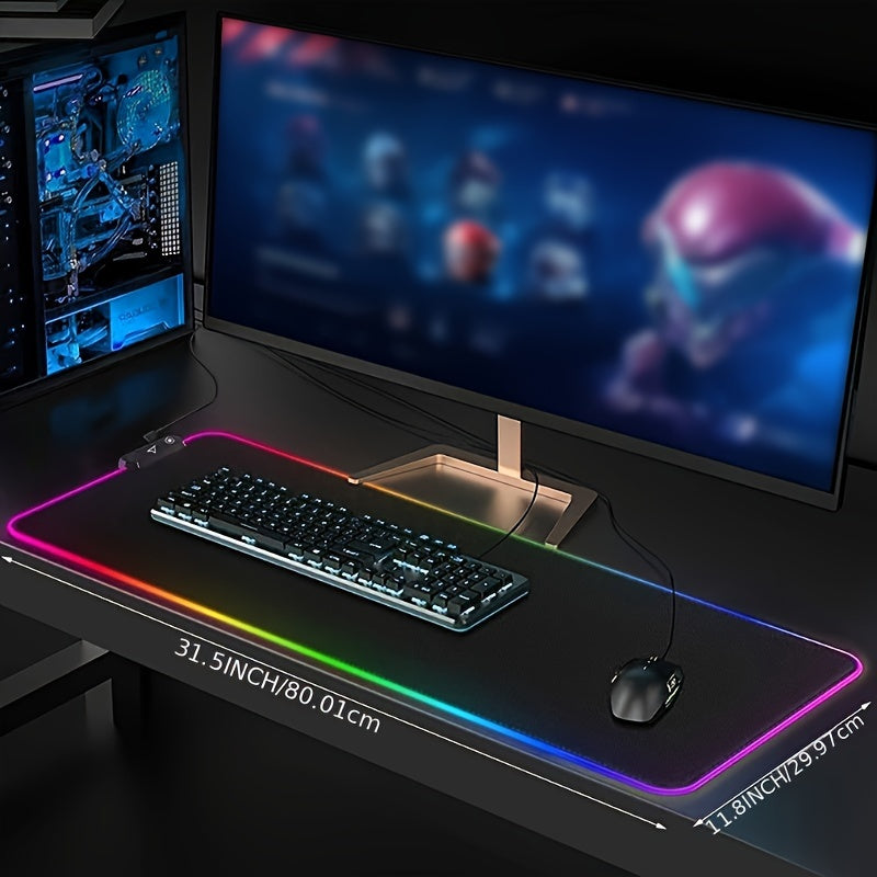 RGB Luminous Gaming Mouse Pad, 13 Expansion Modes, LED Non-slip Rubber Base Waterproof Mouse Pad, Computer Keyboard Mouse Pad, Multiple Size Options