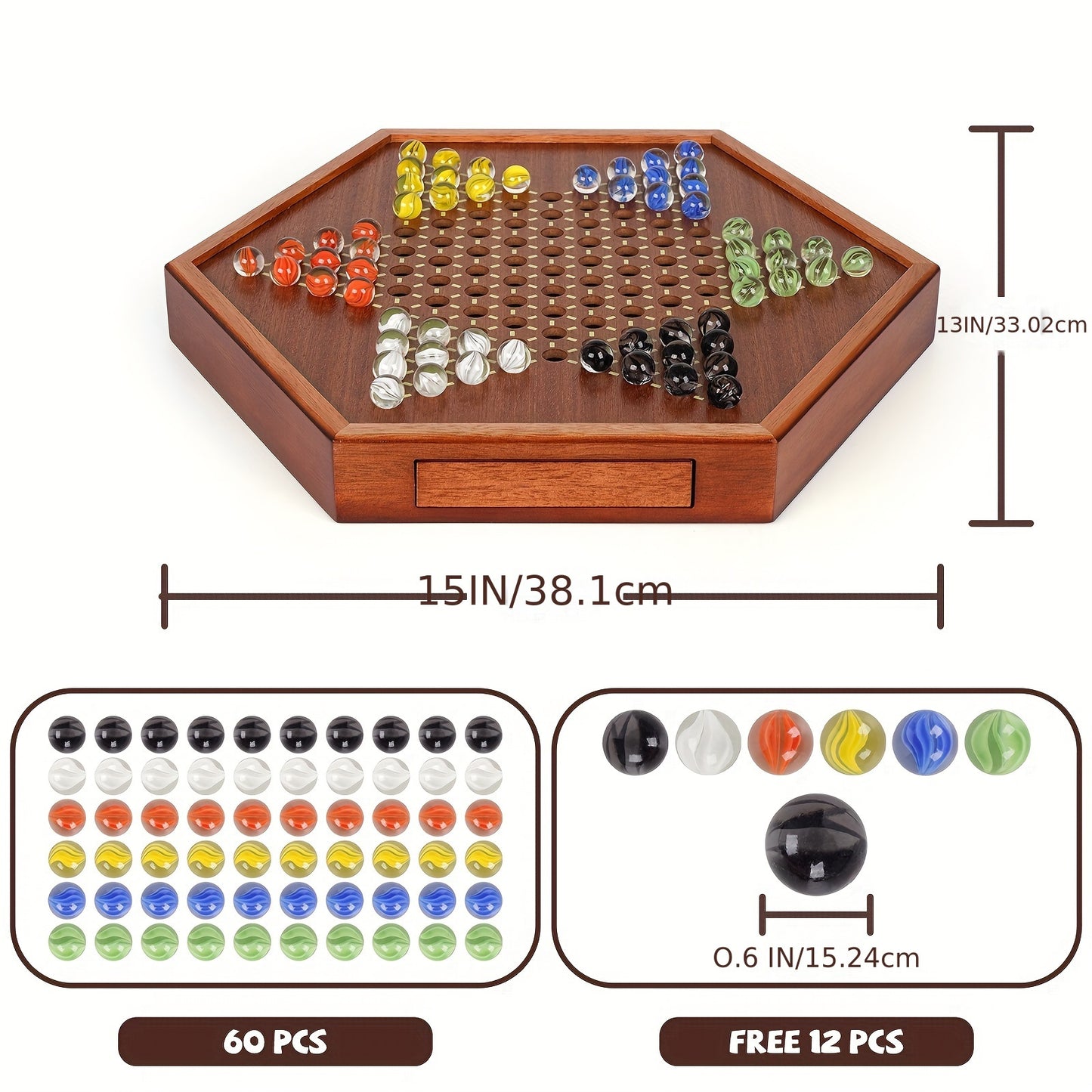 Wooden Chinese Checkers Glass Marble Set (Natural)