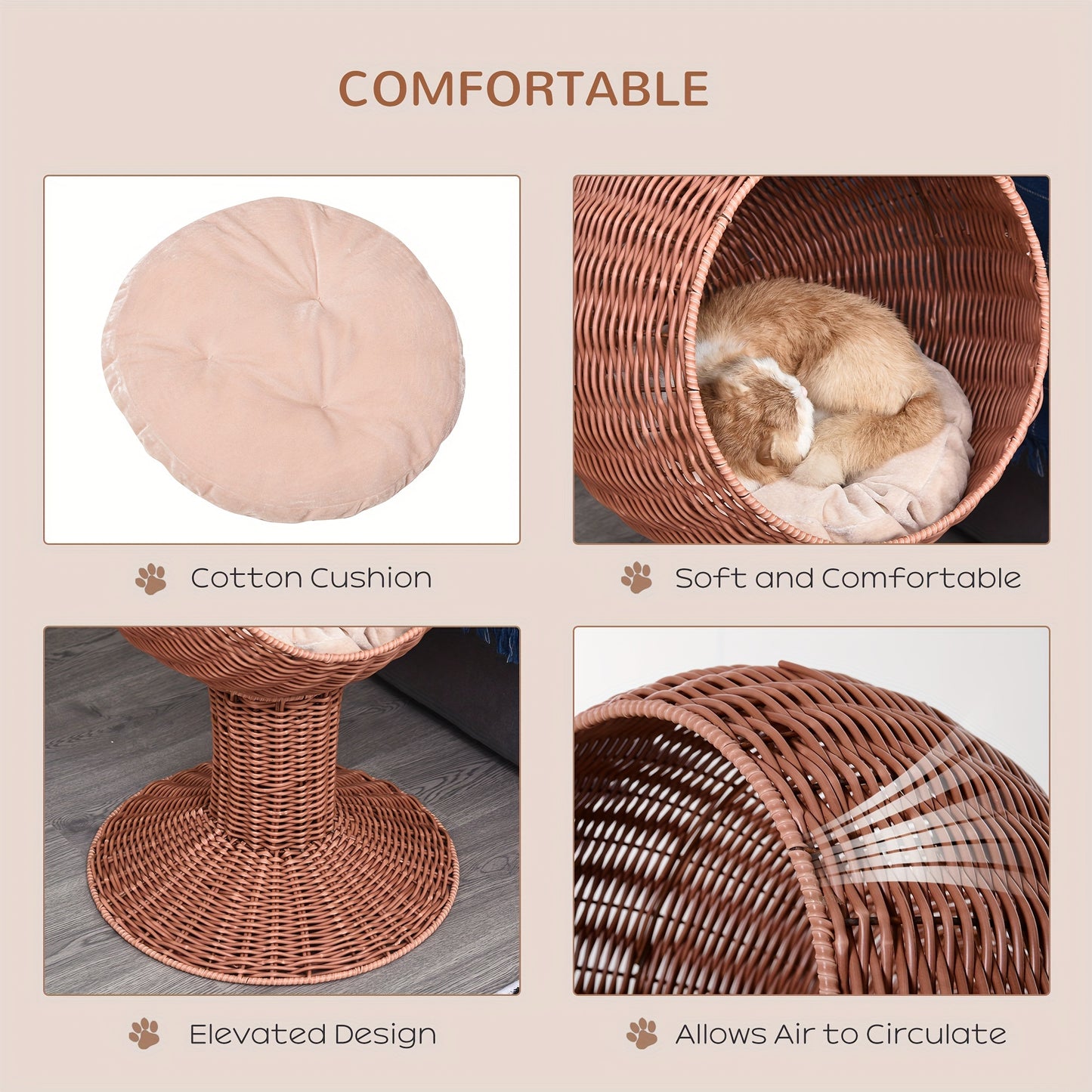 Elevated Wicker Cat Bed Pod (Brown)