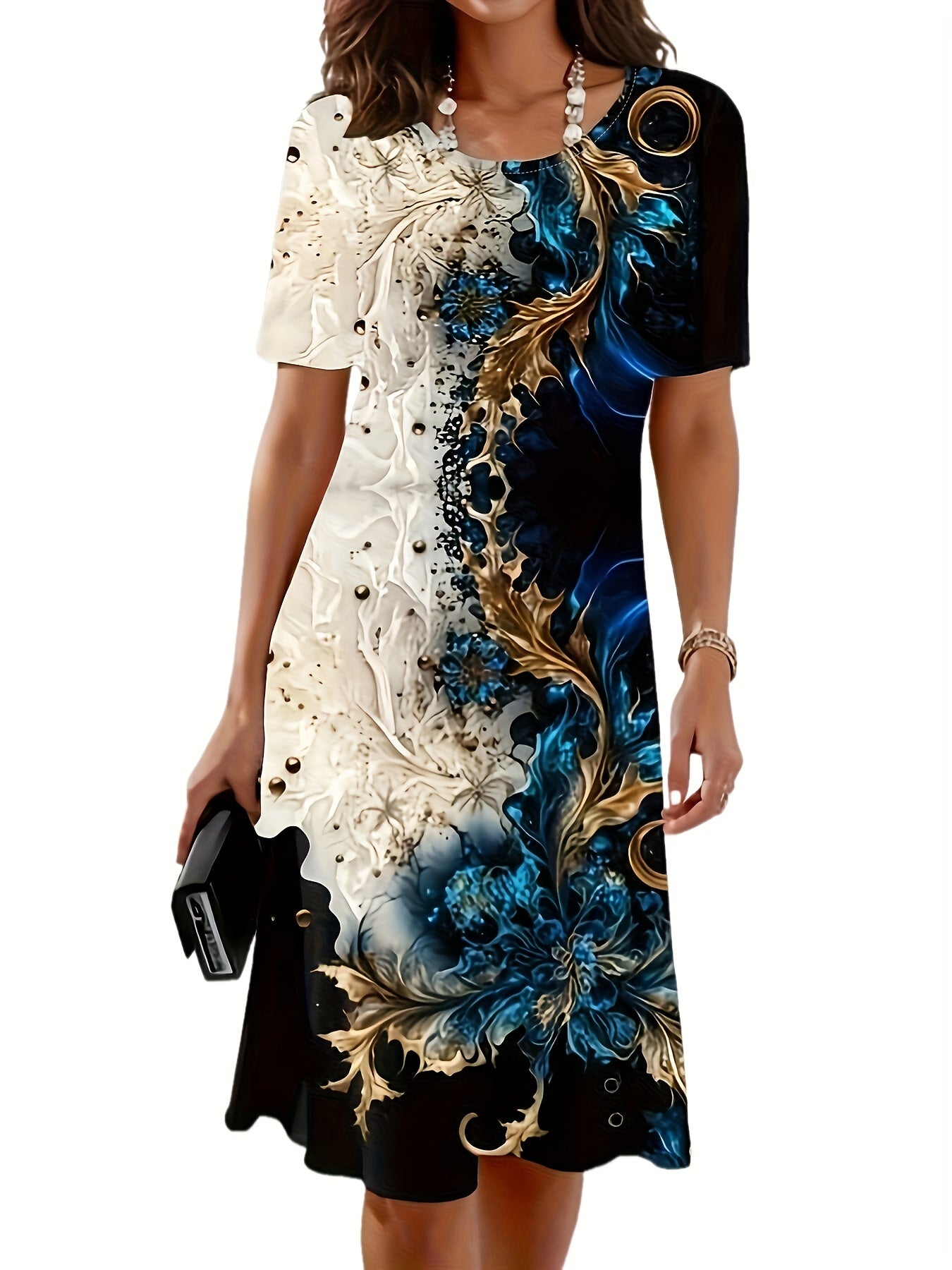 Floral Print Crew Neck Midi Dress (Assorted Sizes)