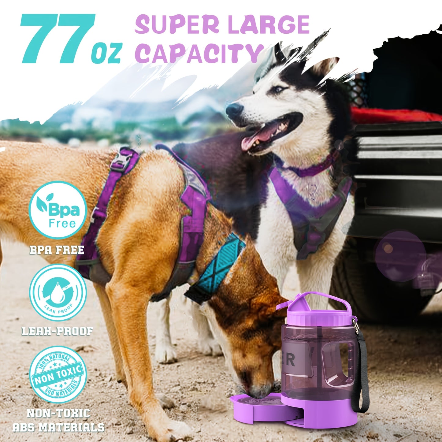 Pet Travel Water Bottle With Removable Water Bowl (Assorted Colors)