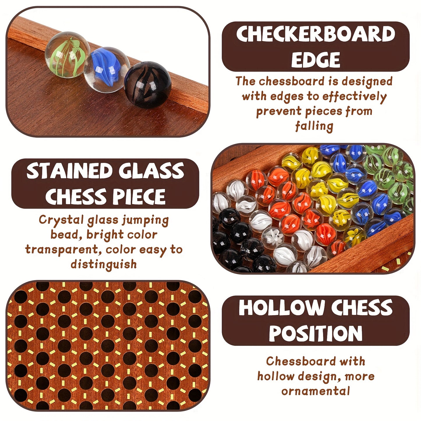 Wooden Chinese Checkers Glass Marble Set (Natural)