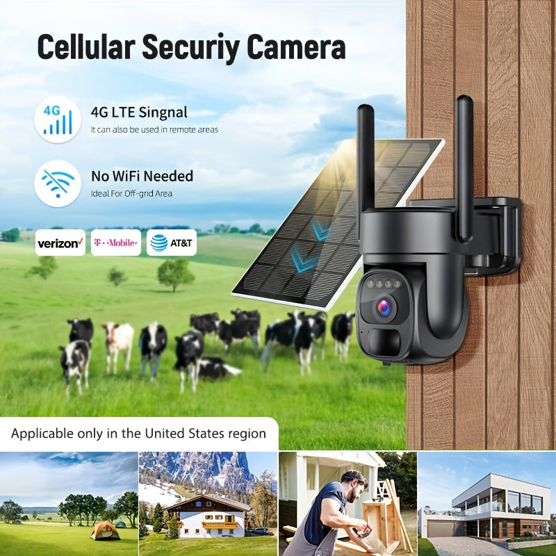 Outdoor 3G/4G US LTE Solar Powered Cellular Security Camera (Black)