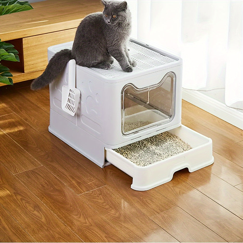 Foldable Cat Litter Box No Smell Pet Toilet Box With Tray & Scoop Space-Saving, And Hygienic Litter Box Solution For Cats