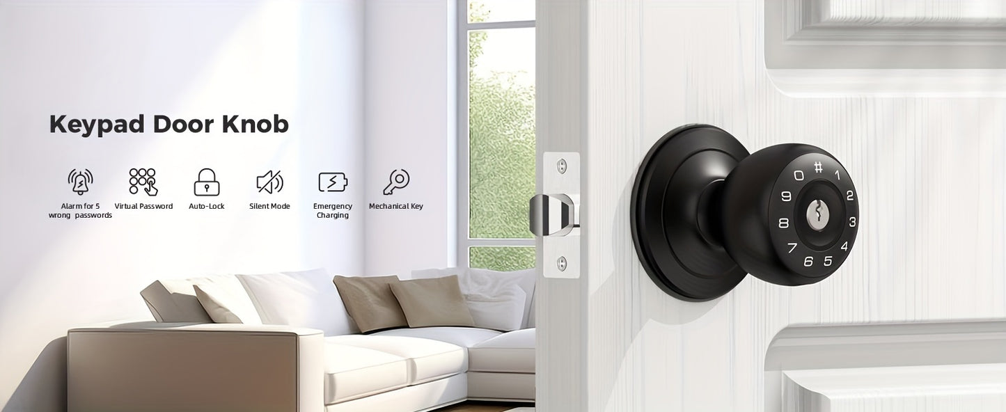 Ez Smart Door Knob with Keypad Battery Powered (Black)