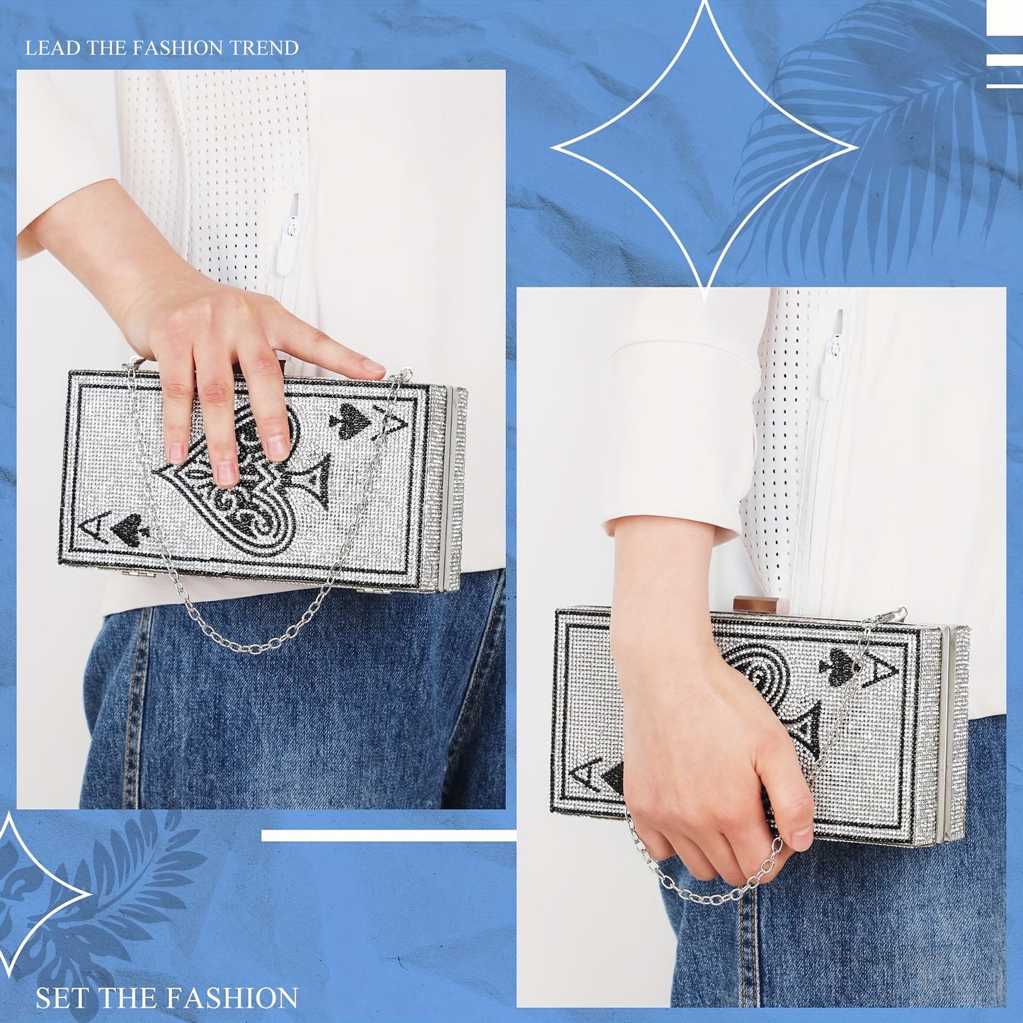 Rhinestone Playing Card Clutch Bag